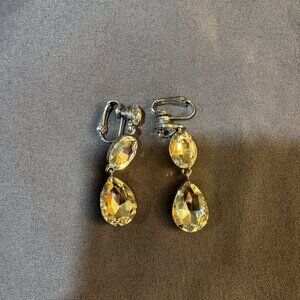 Clipped Silver and Crystal Dangle Earrings